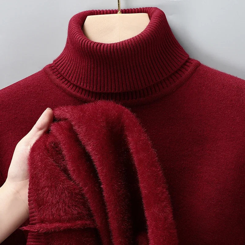 Men's Slim Fit Long Sleeve Turtleneck Sweater Anti-Pilling High Quality Knitted Solid Color Pullover Trendy Men's Clothing