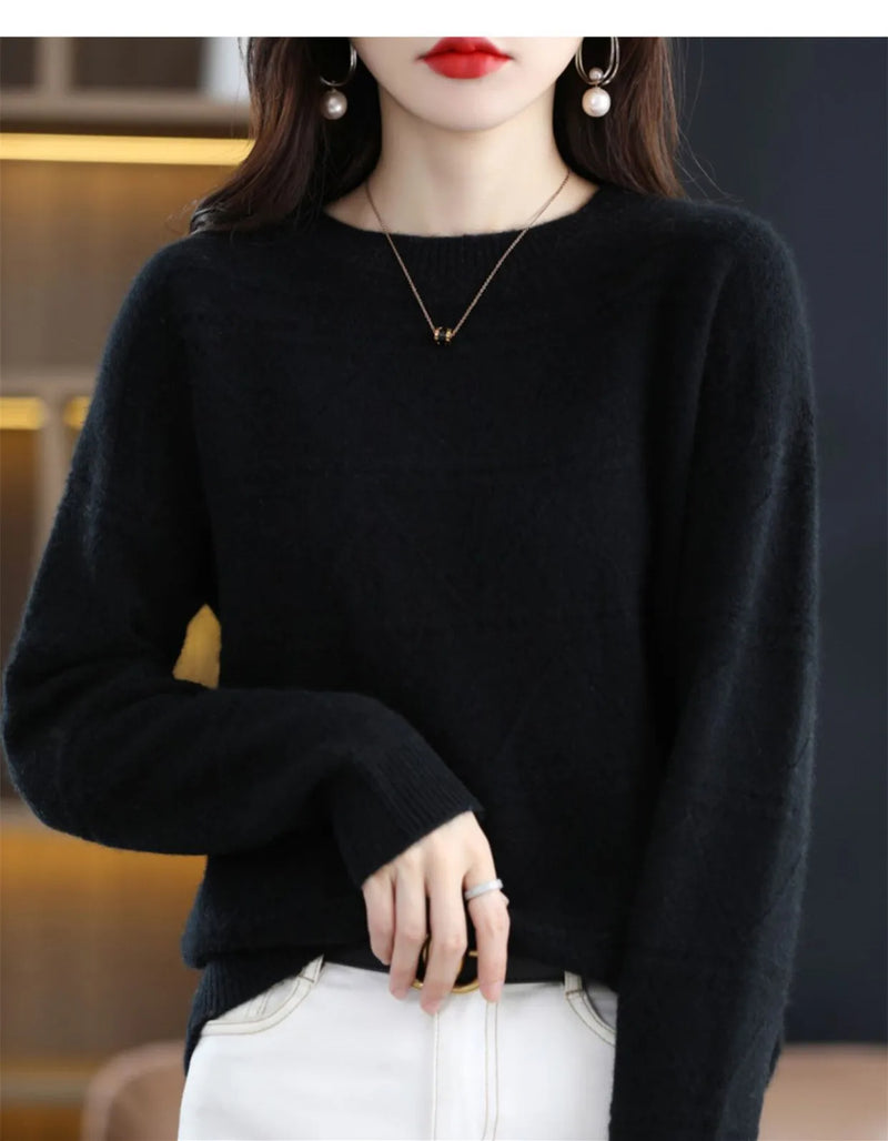 Hollow Out Pullover Sweater Women New Autumn Winter Loose Knit Long Sleeve Bottom Top Round Neck Warm Pull Femme Knitwears