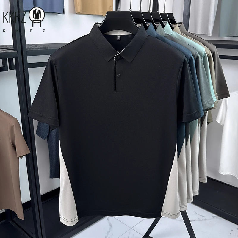 Mens Sporty Color Block Polo Shirt Short Sleeve Active Breathable Casual Top For Gym
