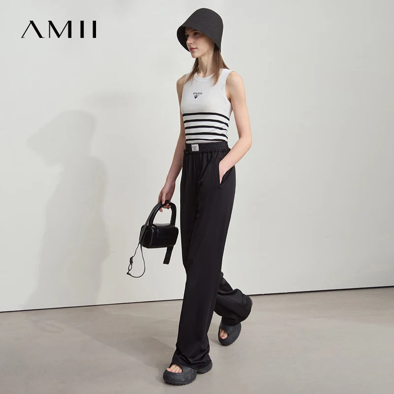 អាវកាក់រដូវក្តៅថ្មីរបស់ Amii Minimalist សម្រាប់ស្ត្រី កអាវរាងអក្សរ O ឆ្នូតៗ ប៉ាក់ពណ៌ ដៃអាវប៉ាក់ 12512036
