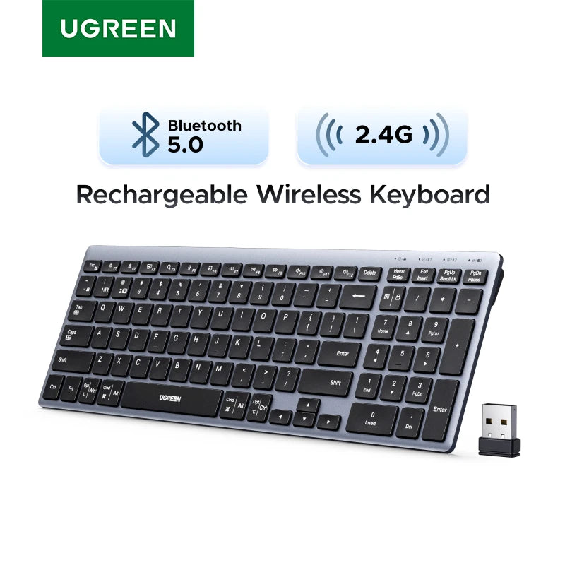 UGREEN Wireless Keyboard 99 Keys Bluetooth 2.4G Dual Mode USB-C Rechargeable 500mAh Scissor Structure Ergonomic for Laptop PC
