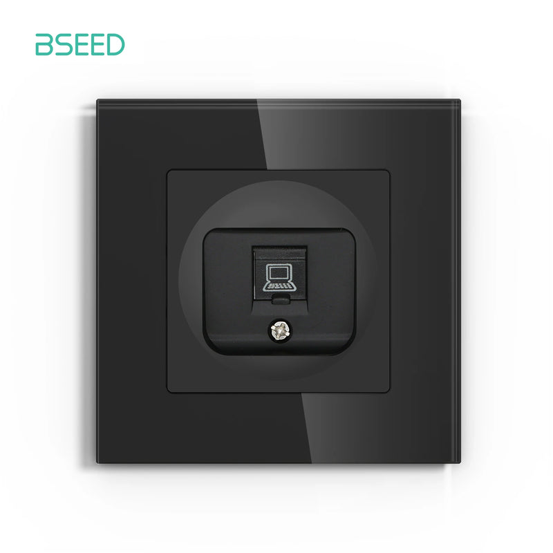 BSEED EU Standard Internet Socket CAT6 Type RJ45 Wall Socket Glass Panel Network Socket For Computer