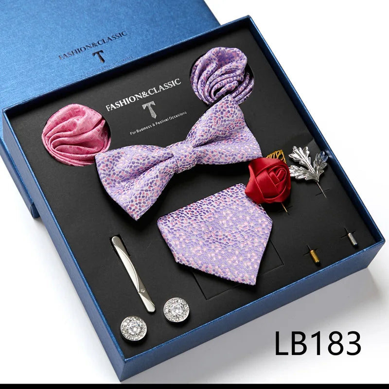 Men's Suit Dress Accessories (Tie + Bow Tie + Square Scarf + Tie Clip + Button + Metal Flower Brooch) 36 Colors To Choose From