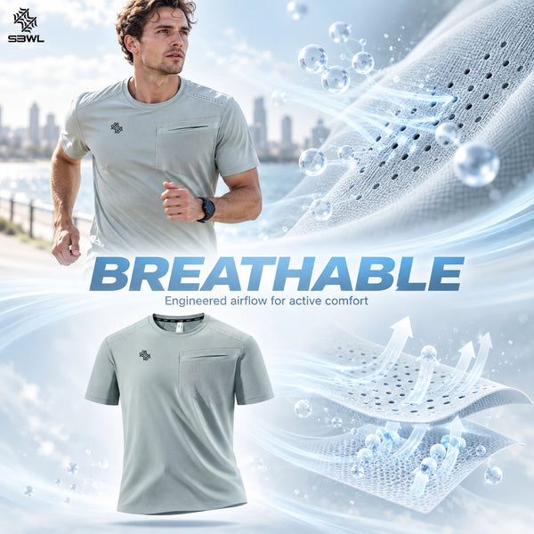 SBWL 2026 Summer Men's Quick Dry Sports T-Shirt Outdoor Running Fitness Casual Light Short Sleeve Gym Top Tees