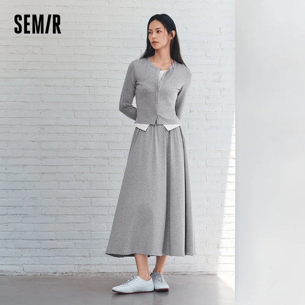 ឈុតស្ត្រី Semir ឆ្នាំ ២០២៦ កមូលខ្លី សំពត់វែងចង្កេះយឺត រដូវស្លឹកឈើជ្រុះឆ្នាំ ២០២៦ ស្ទីលធម្មតា រូបរាងស្លីម ឈុតពីរដុំ