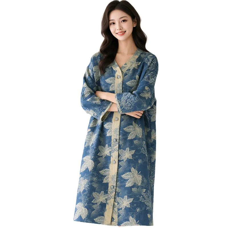 Floral Women's Nightgown New Spring Autumn New Pajamas Dress Nightwear for Woman Sleepwear Pure Cotton Loose Homewear Dress