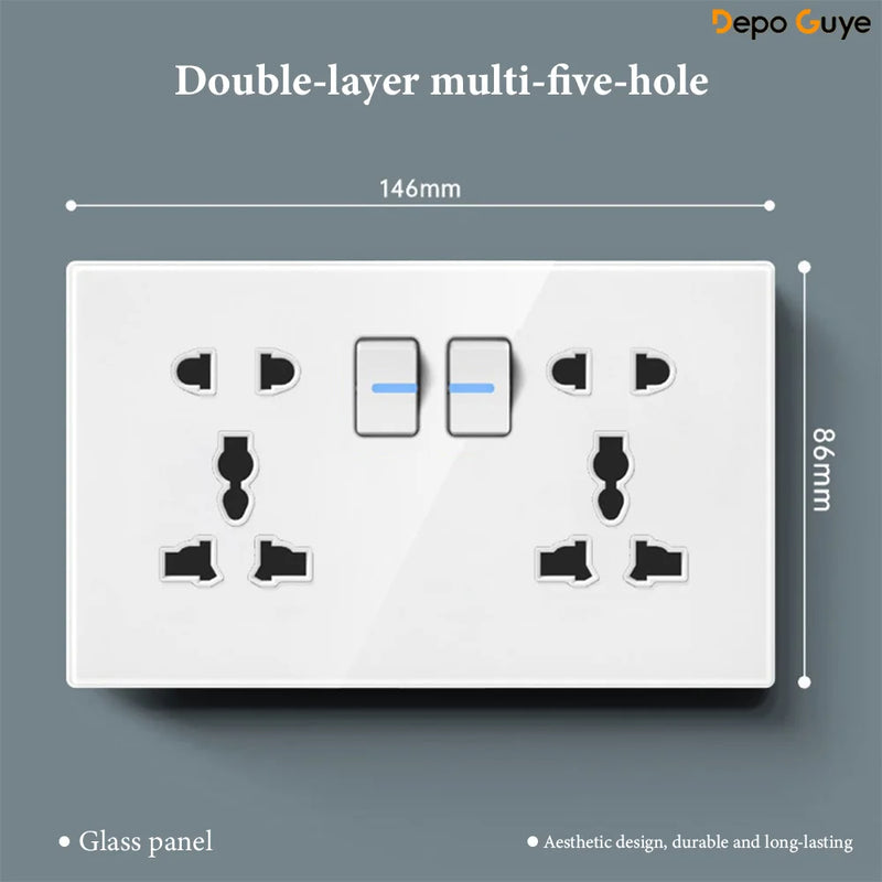 White UK 230V Tempered Glass Touch Light Switch Socket LED Wall Panel Smart Home Switches Socket Manufacturer Wholesale Supplier