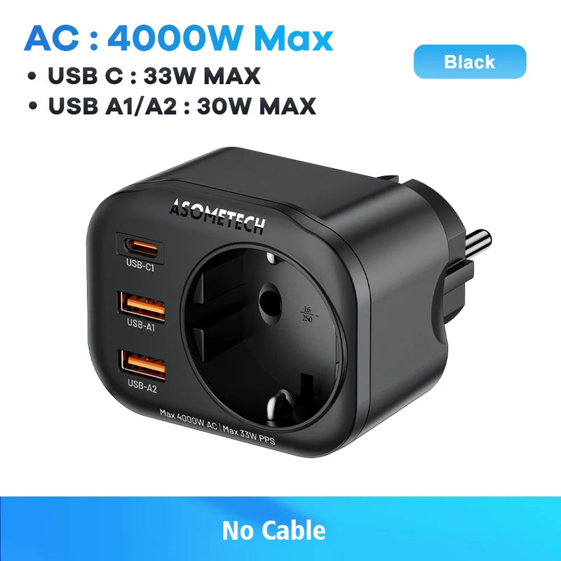 ឆ្នាំងសាក GaN 33W 4-IN-1 រន្ធដោត AC 4000W បន្ទះសាកថ្ម PD PPS USB Type C សាកថ្មលឿនសម្រាប់ iPhone 17 16 Pro Max Samsung Xiaomi
