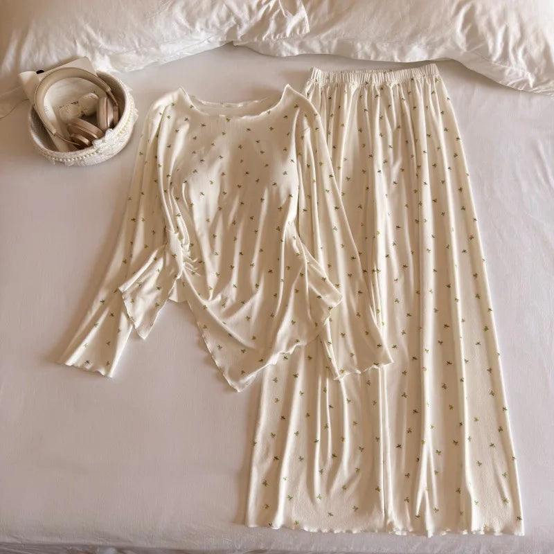 2 Piece Chest Pad Pyjama Set Women Pajama Soft Comfortable Spring Autumn Long-Sleeved Sleepwear for Ladies Homewear Pijama