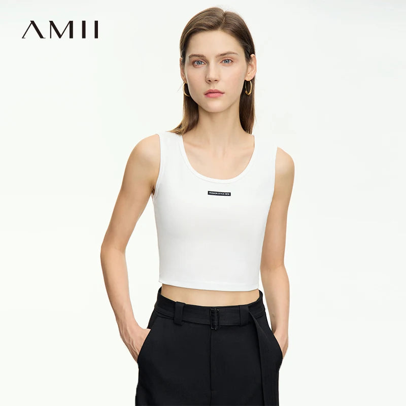 អាវកាក់ដៃខ្លី Amii សម្រាប់នារី រដូវក្តៅ ឆ្នាំ២០២៦ កមូលរាងអក្សរ U ខ្លី ស្លីមហ្វីត កាត់ខ្លី ធ្វើពីកប្បាស សម្រាប់នារី 12621099