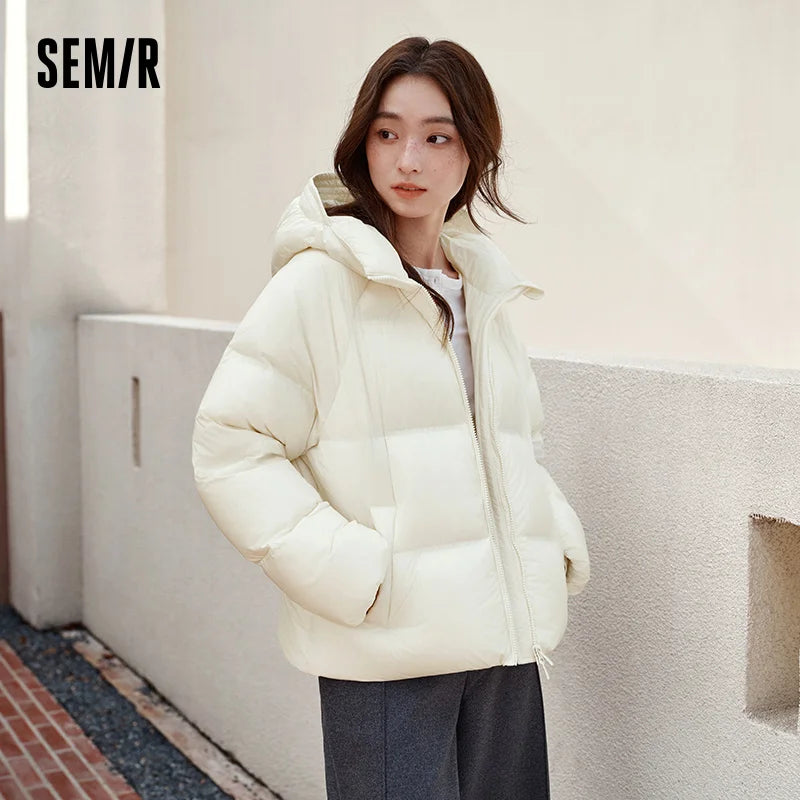 Semir White Duck Down Jacket Warm Slim Women 2025 Winter Lightweight Casual Fashion Coat Loose Fit Short Style