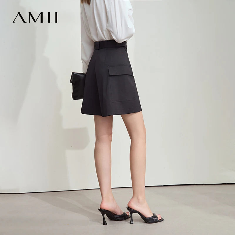 ខោខ្លីរដូវក្តៅ AMII Minimalist សម្រាប់ស្ត្រីឆ្នាំ ២០២៦ ខោខ្លីបែបភ្នំធម្មតាសម្រាប់ស្ត្រីម៉ូដថ្មីជាមួយខ្សែក្រវ៉ាត់ 12542099