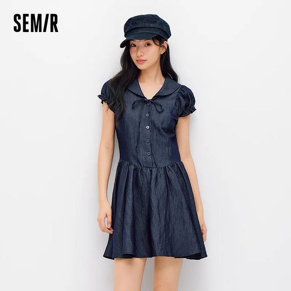 រ៉ូបស្ត្រី Semir កអាវសមុទ្រ បូល ចង្កេះចង ស្លីម ស្អាត ទាន់សម័យ ខ្នាតតូច រដូវក្តៅ 2026 ម៉ូដធម្មតា