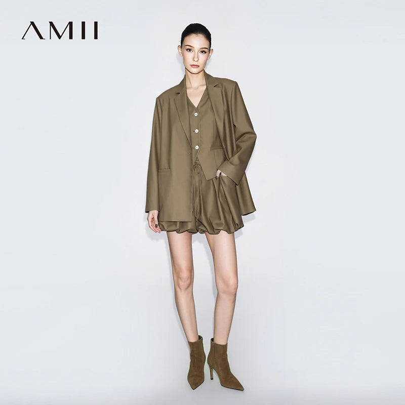 អាវធំ Amii របស់ស្ត្រីឆ្នាំ ២០២៦ រដូវស្លឹកឈើជ្រុះថ្មី V-neck អាវកាក់ខ្លី Bud Blazer ដាច់ដោយឡែករបស់ស្ត្រីទាន់សម័យសម្រាប់ស្ត្រី 12641056