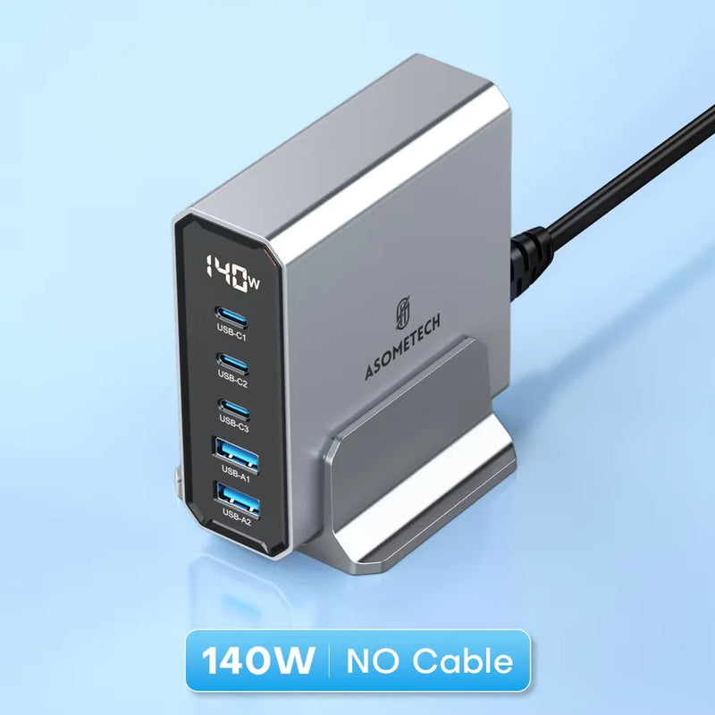 ឆ្នាំងសាក USB GaN 140W 5 រន្ធ ប្រភេទ C PD3.0 QC Quick Charge 4.0 3.0 PPS USB C ឆ្នាំងសាកលឿនសម្រាប់ iPhone 14 13 Samsung Macbook ថេប្លេត