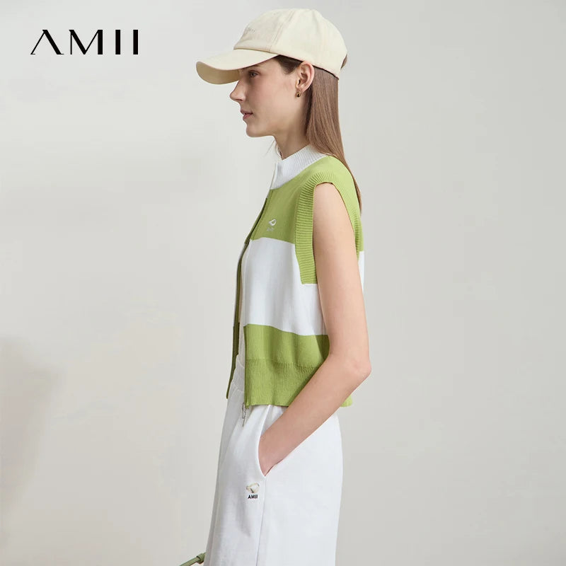 អាវក្រៅថ្មី AMII សម្រាប់នារី រដូវក្តៅ ឆ្នាំ២០២៥ អាវក្រៅដៃខ្លី ឆ្នូតៗ មានខ្សែរ៉ូត ម៉ូដសាមញ្ញ បែបប៉ាក់ខ្លី សម្រាប់នារី 12542184