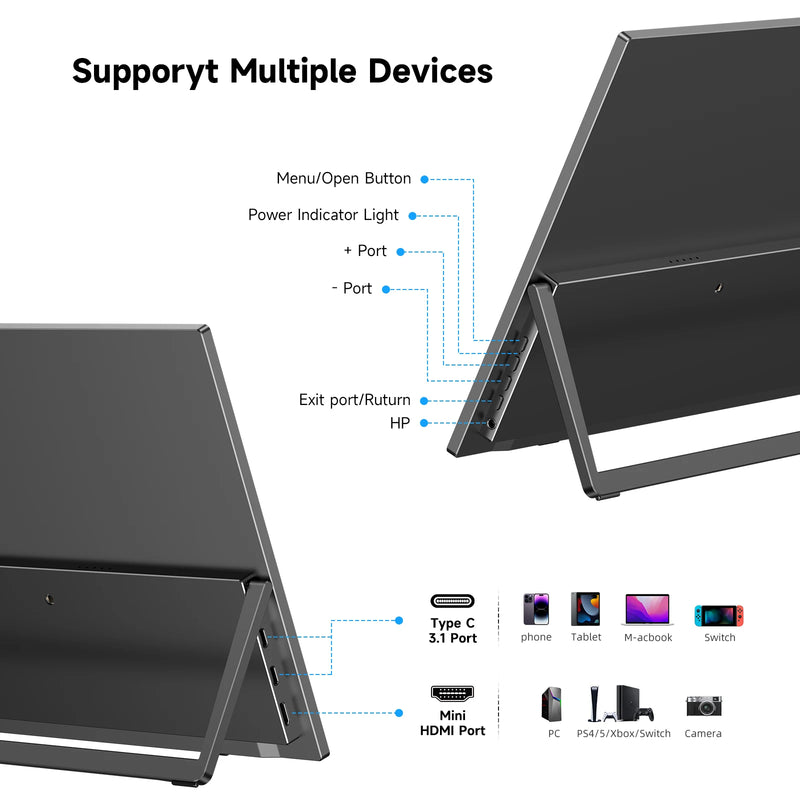 UPERFECT Wireless Portable Monitor 15.6" 60HZ Computer Display With Battery 100% sRGB 1920x1080 Extension Screen for Pc Phone