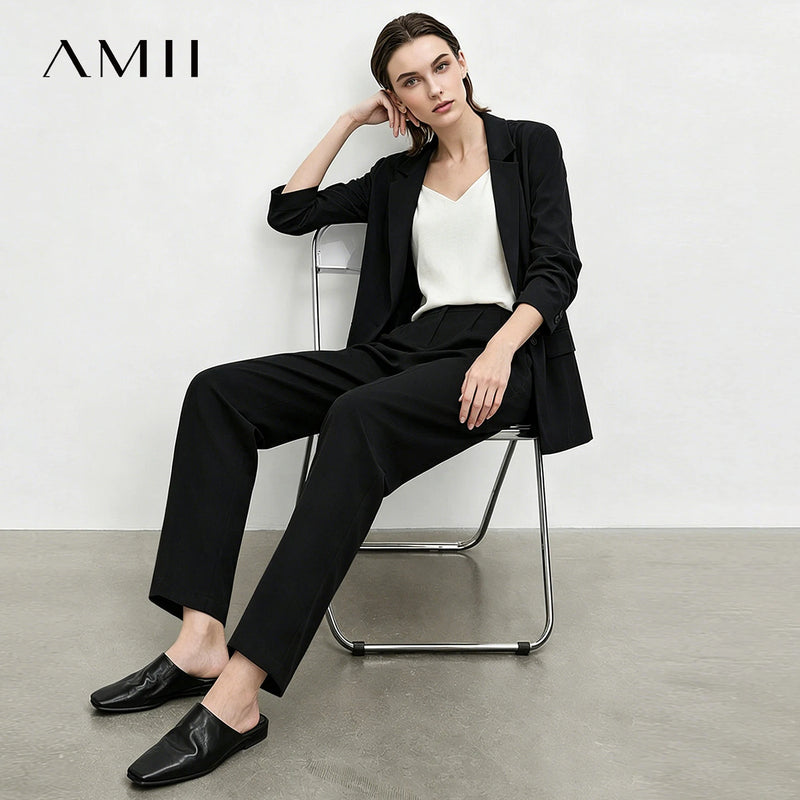 Amii Women's Pants 2026 Autumn New Wrinkle-Free Casual Tapered Trousers Office Lady Versatile Tailored Fit Women Pants 12613005