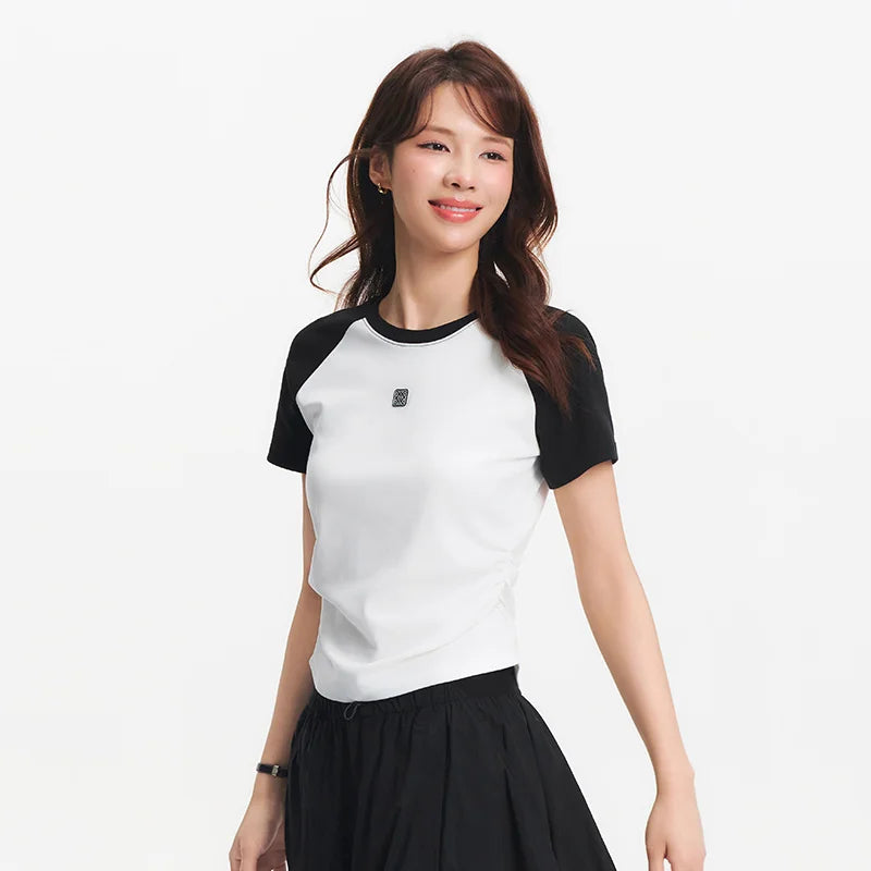 Semir Womens Tshirt 2026 Color Block Raglan Sleeve Slim Cool Feeling Slim Fit Casual Soft Daily Wear