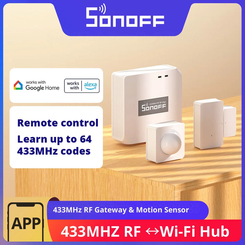 SONOFF RF Bridge R2 433MHz Gateway DW2 PIR3 Door Window Motion Sensor Voice Control Smart Scene via EWeLink Google Home Alexa