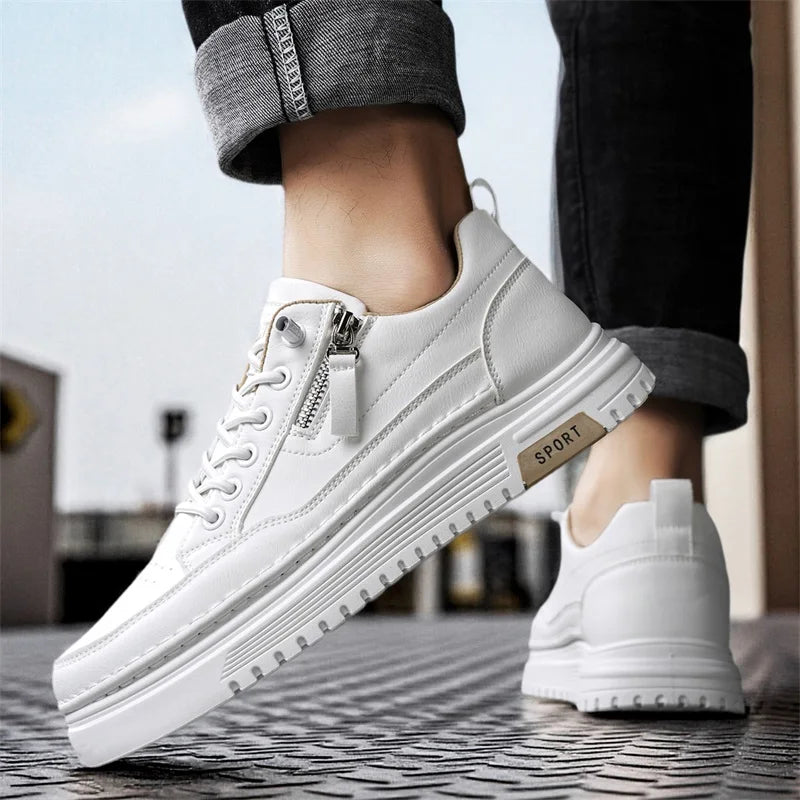 Men's Thick sole casual shoes spring new breathable soft-sole anti-slip outdoor walking shoes white flat shoes sports board shoe