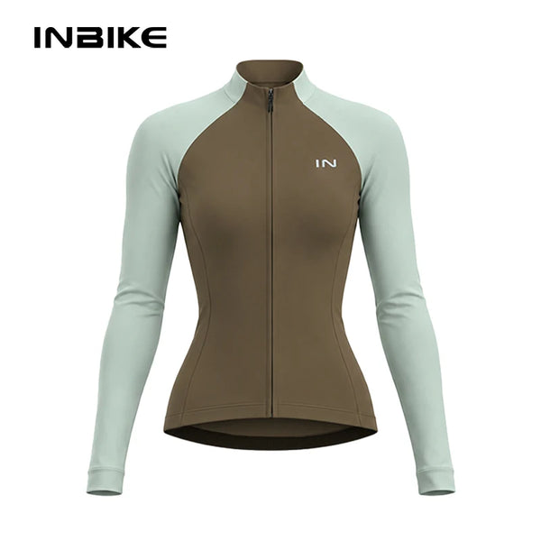 INBIKE Women's Thermal Fleece Cycling Jersey Winter Long Sleeve Bicycle Shirt 5-15°C with Pockets Road Bike Cycling Top Clothing