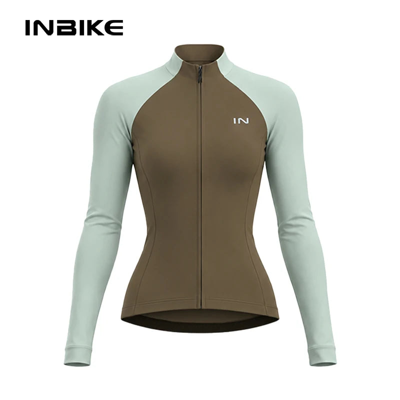 INBIKE Women's Thermal Fleece Cycling Jersey Winter Long Sleeve Bicycle Shirt 5-15°C with Pockets Road Bike Cycling Top Clothing