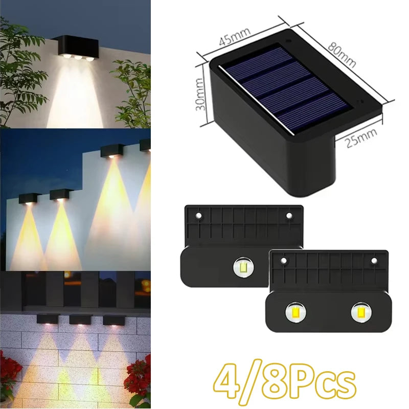 4/8 Pcs LED Solar Lights Porch Light Outdoor IP65 Waterproof Wall Lamp for House Yard Stair Fence Pool Garden Decor Lighting