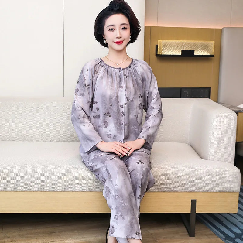 2 Piece Set Nightwear for Women Pajamas 2026 Spring Autumn Long Sleeve Middle-aged Home Wear Loungewear Set Woman Night Clothes