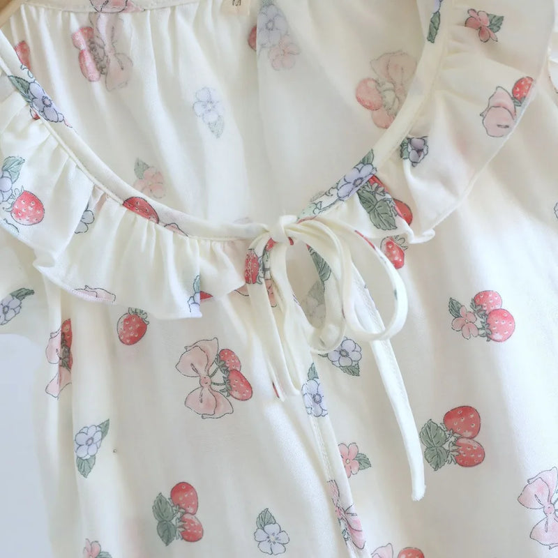 Floral Women's Pajamas With Shorts Summer Wear 2-Piece Set Sleepwear Women Nightwear Pyjama Femme 100% Cotton Home Clothing