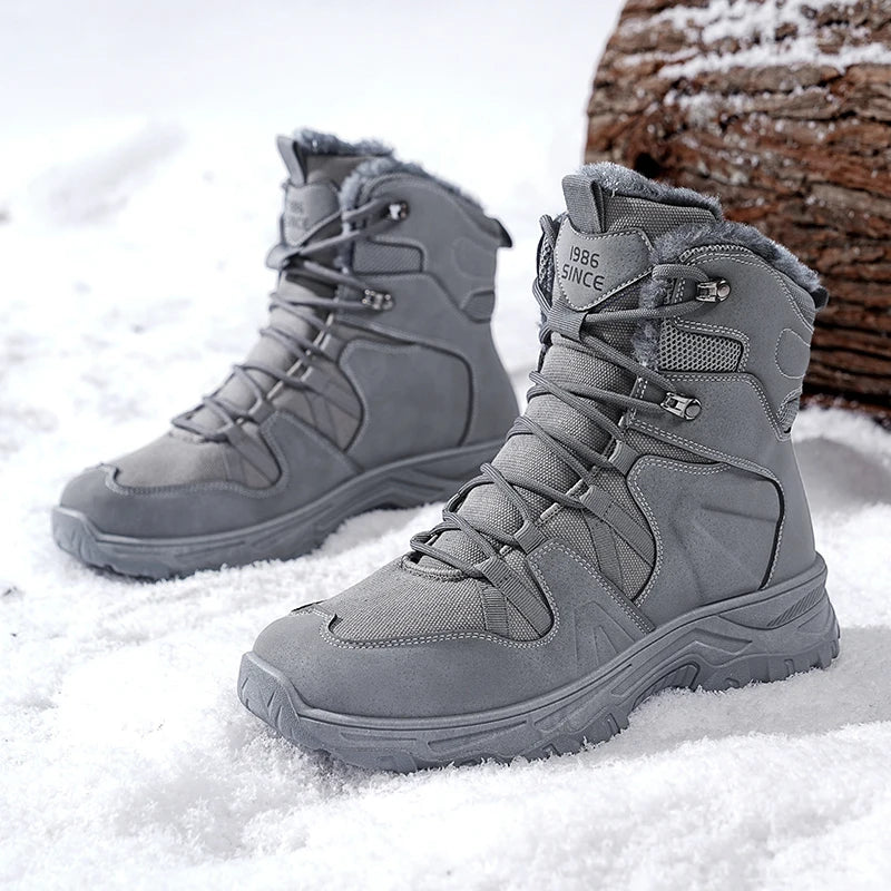 Men's Hiking Boots Winter New Warm Plush Anti-Slip High-Top Cotton Boots Soft Sole Comfortable Outdoor Sports Walking Tide Boots