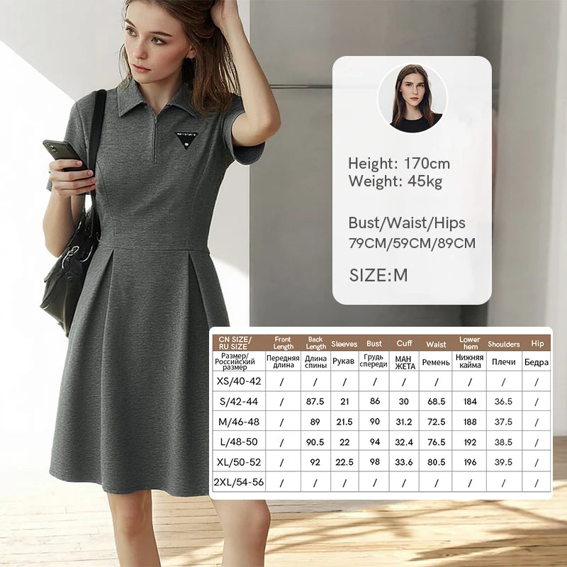 Amii Mini Dress 2026 Summer New Letter Embroidered Polo Collar Fitted Waist Short Sleeve Casual Air Layer Women's Dress 12622153