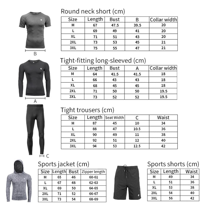 ROCKBROS Men's Tracksuit Gym Fitness Running 5 Pcs/Set Quick Dry Sweat-absorb Compression Sport Suit Clothes Jogging Sport Wear