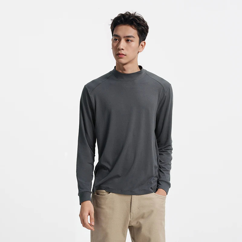 Semir Men Tshirt Thermal Warmth Mock Neck Solid Color Everyday Style Soft Touch 2026 Spring Long Sleeve Base Layer