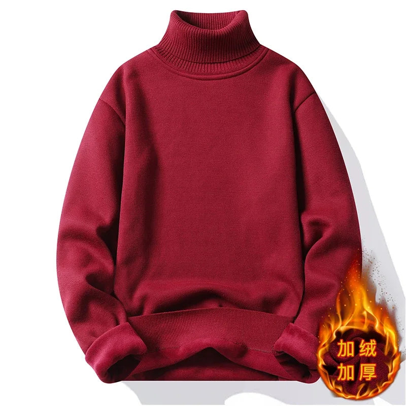 Men's Slim Fit Long Sleeve Turtleneck Sweater Anti-Pilling High Quality Knitted Solid Color Pullover Trendy Men's Clothing