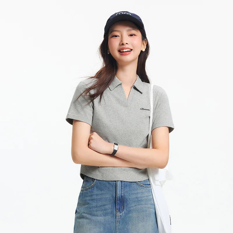 Semir Womens Polo 2026 Short Regular Shoulder Slim Embroidered Tops Simple Elegant Style Soft Casual Daily Wear