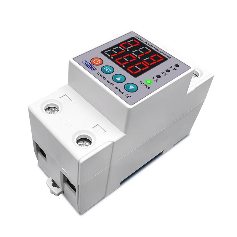TOMZN Din Rail 230V 100A Adjustable Over Under Voltage Protective Device Protector Relay Monitor Current Limit Protection