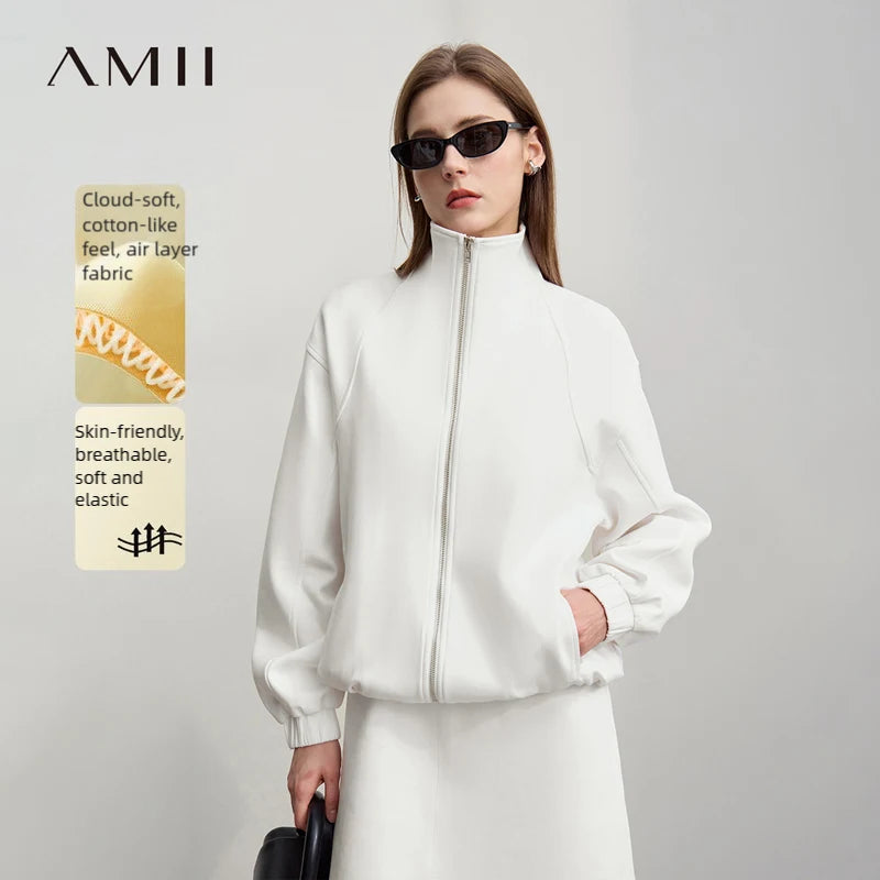 អាវធំនារី Amii ឆ្នាំ២០២៦ រដូវស្លឹកឈើជ្រុះថ្មី កអាវឈរ មានខ្សែរ៉ូត អាវកប្បាសប៉ាក់ ដៃអាវរលុងសម្រាប់នារី 12641079