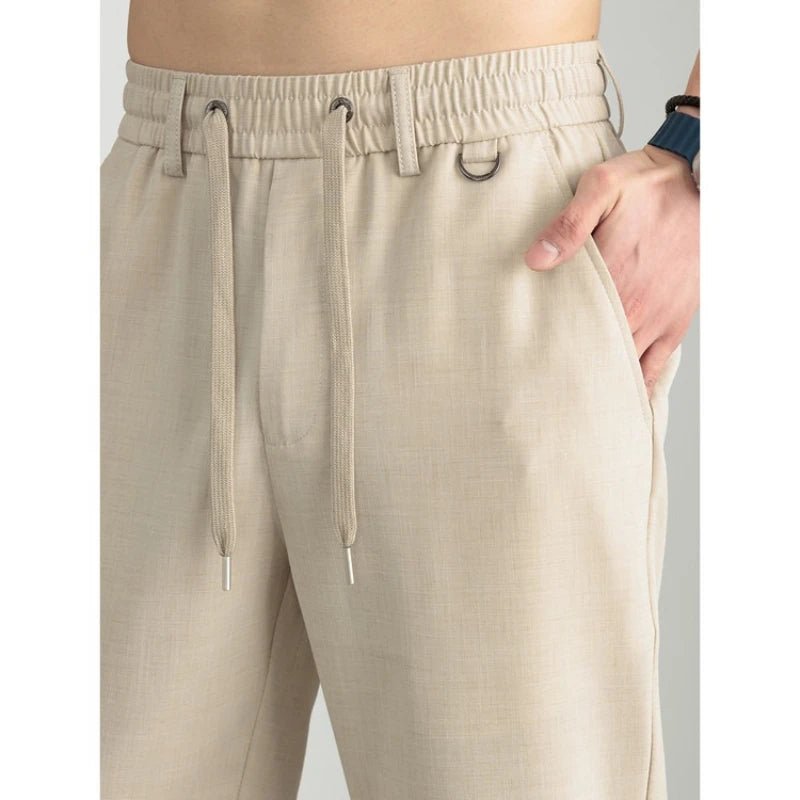 Mens Big and Tall Dress Pants Linen Blend Tencel Straight Leg Chinos Summer Business Casual Trousers with Stretch XL-7XL
