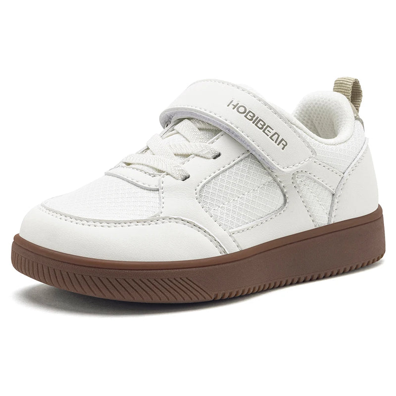 HOBIBEAR Toddler Kids Wide Toe Shoes Hook-Loop Minimalist Sneakers Lightweight Artificial Leather Mesh Walking Shoes
