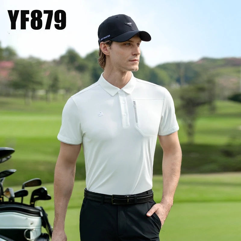 PGM Golf Men's Short Sleeved T-shirt Summer Quick Drying Collar Elastic Polo Shirts Top YF879