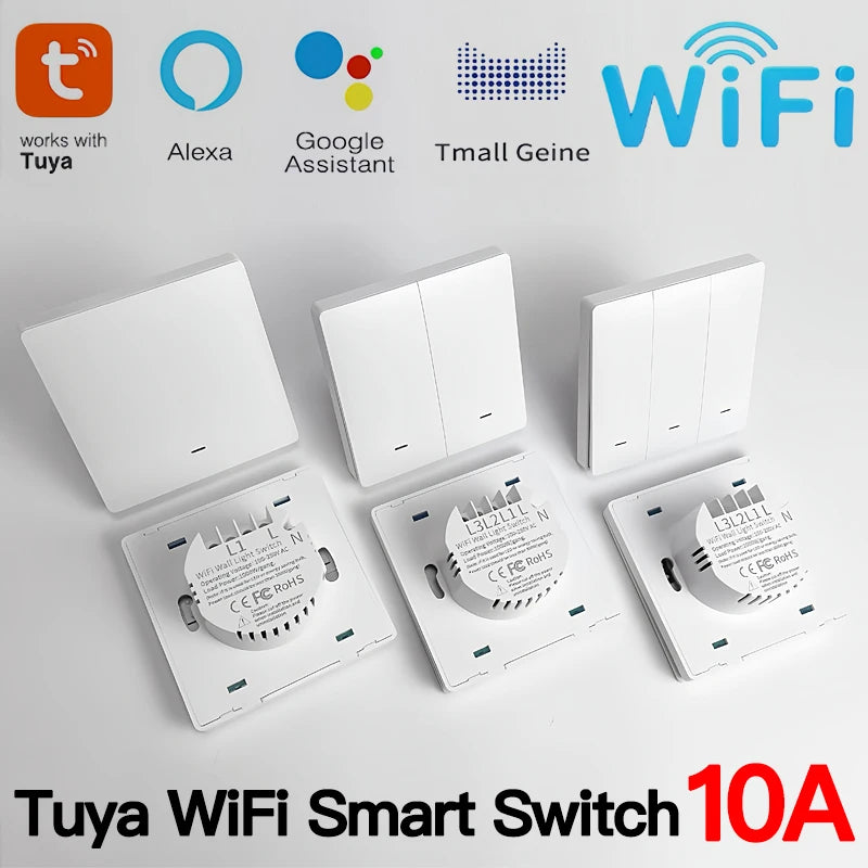 Tuya ZigBee Light Switch Transmitter Kit, No Neutral Wire Required, 1/2/3 Gang Works with Smart Life Alexa
