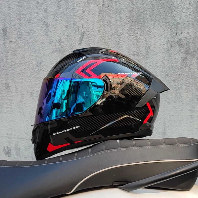 LVS Full Face Motorcycle Helmet with Dual Lens Stylish Fast Release Racing Helmet Moto DOT Approved