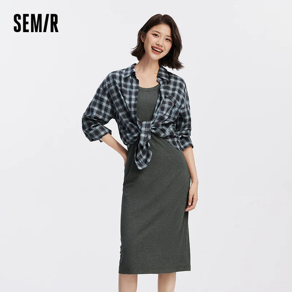 រ៉ូបស្ត្រី Semir ករាងអក្សរ U អាវកាក់មីឌី អាវពីរដុំ រចនាប័ទ្មធ្វើដំណើរធម្មតា សម្លៀកបំពាក់រដូវស្លឹកឈើជ្រុះ សម្រាប់ពាក់ប្រចាំថ្ងៃក្នុងទីក្រុង ឆ្នាំ២០២៦