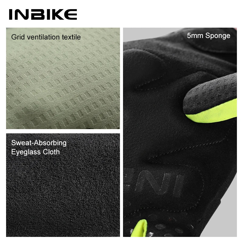 INBIKE 2025 Full Finger Cycling Gloves Touchscreen Anti-Slip Gel Palm Reflective Breathable Gloves for Road Bike MTB Accessories
