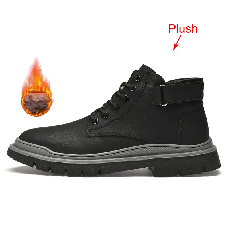 Winter Mens Casual Leather Boots Men Genuine Leather Ankle Boots Booties High Quality Handmade Shoes Botas Hombre Cuero