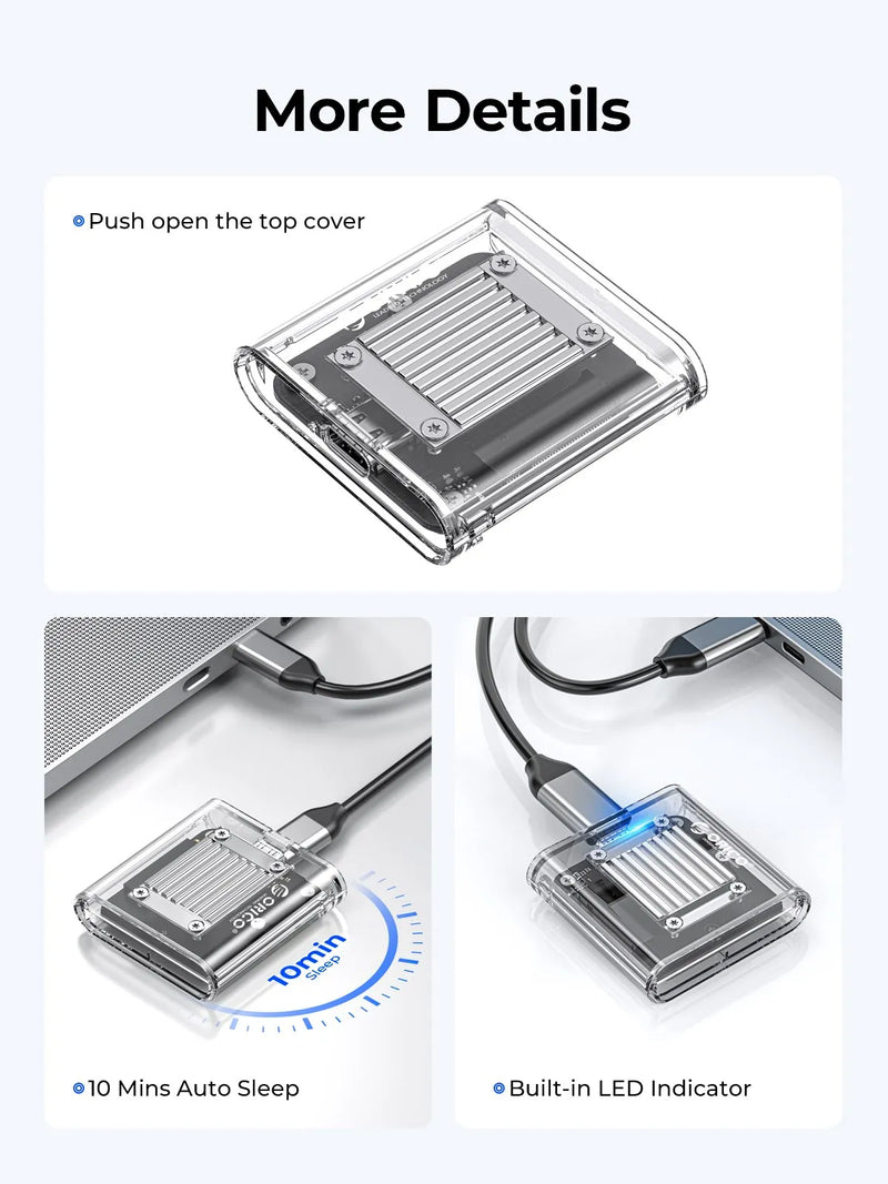 ORICO 2230 M.2 SSD NVMe Enclosure 10Gbps Case M.2 to USB Type C Transparent External Adapter PCIe SSD for Steam Deck PS SN750