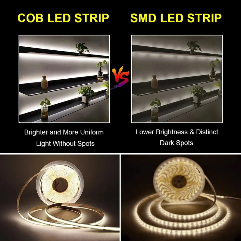 JOYINLED 24V COB LED Strip Light 10M 312/576LEDs COB LED Tape Warm White Cool White Flexible Self Adhesive Light for Decor