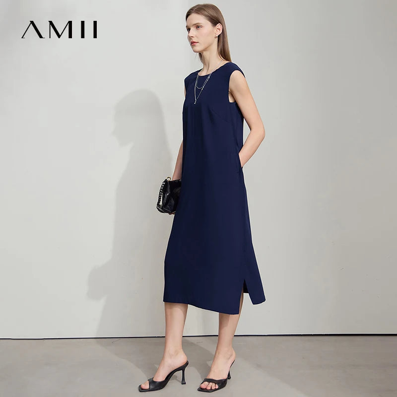 រ៉ូបការិយាល័យ AMII Minimalist សម្រាប់នារីរដូវក្តៅ ឆ្នាំ២០២៥ ដៃអាវមូល កអាវមូល រ៉ូបរលុង រ៉ូប Chiffon សម្រាប់នារីទាន់សម័យ 12522075