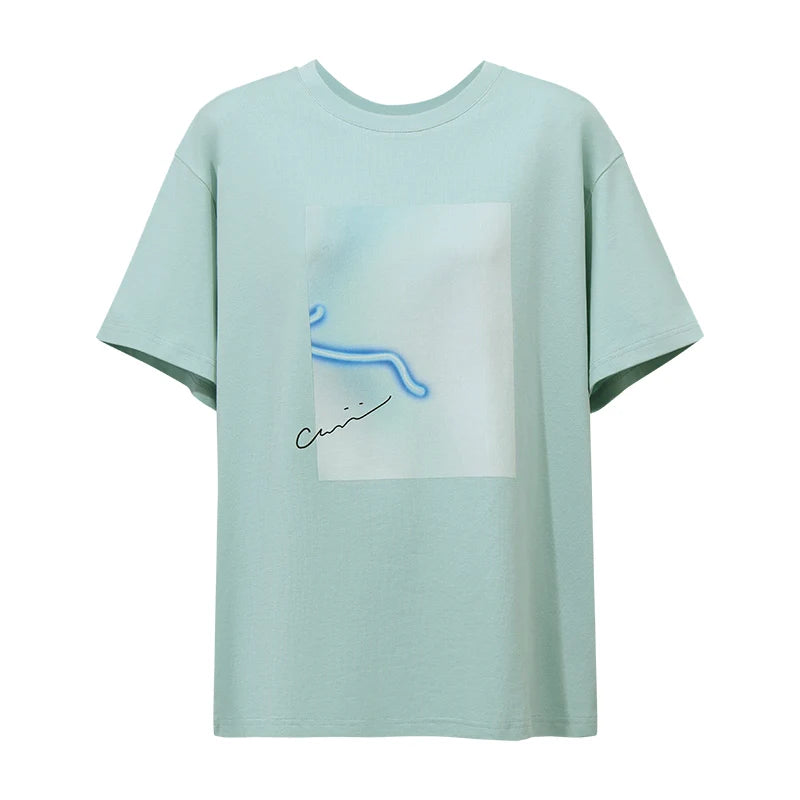 Amii T-shirt Women 2026 Summer New Printed Round Neck Cotton Tee Loose Casual Drop Shoulder Short Sleeve Tops Woman 12652008